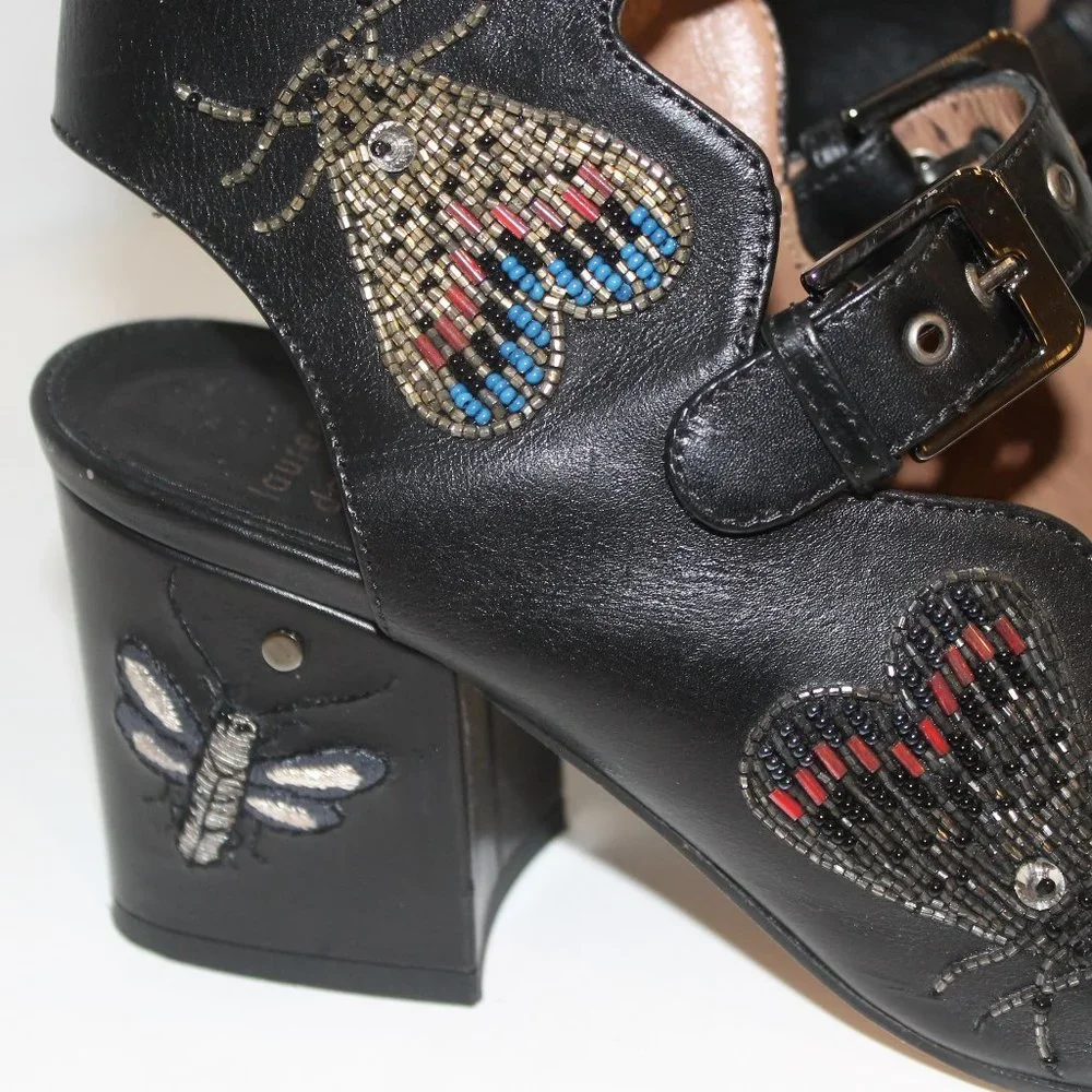 LAURENCE DACADE ELLEN NEDEN BEADED BLACK SANDALS - Picture 6 of 16